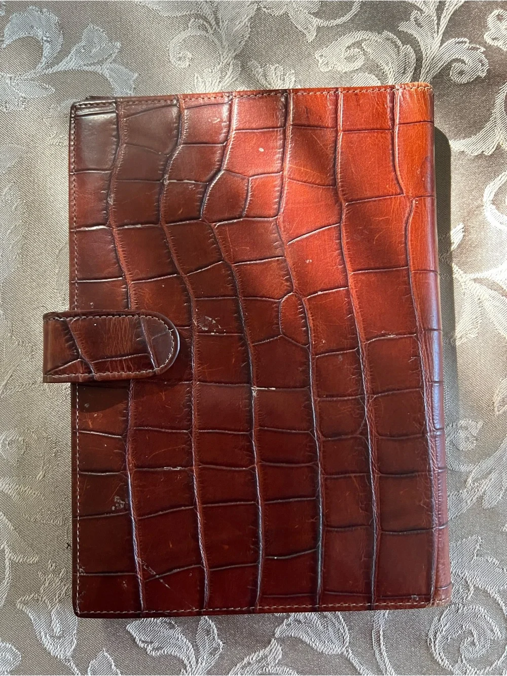 Brown Croc-Embossed Leather Organizer Folio - Classic